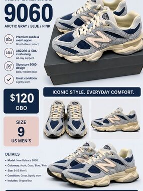 New Balance 9060 Arctic Gray Blue Pink Retro Running Sneakers